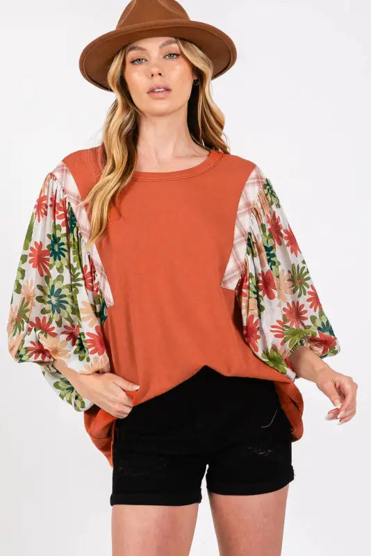 Desert blossom puff sleeve blouse- floral elegance