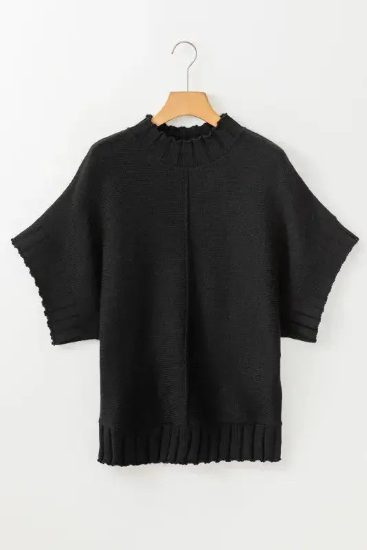 Desert Palm Mock Neck Batwing Short Sleeve Knit Sweater - Fashionfitz