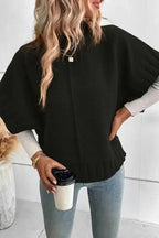 Desert Palm Mock Neck Batwing Short Sleeve Knit Sweater - Fashionfitz