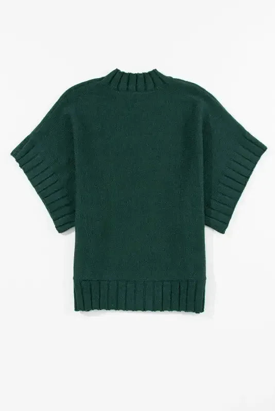 Desert Palm Mock Neck Batwing Short Sleeve Knit Sweater - Fashionfitz