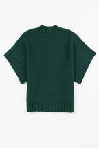Desert Palm Mock Neck Batwing Short Sleeve Knit Sweater - Fashionfitz