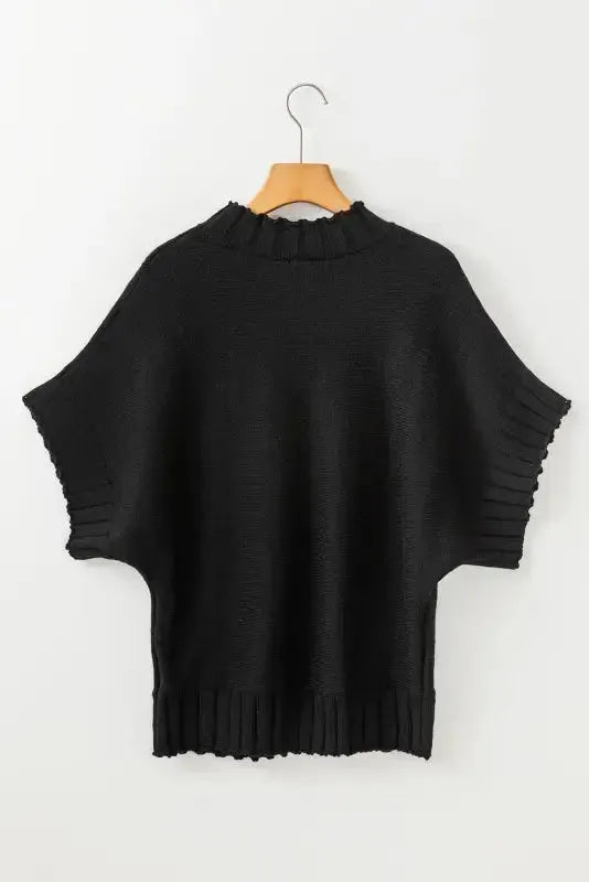 Desert Palm Mock Neck Batwing Short Sleeve Knit Sweater - Fashionfitz