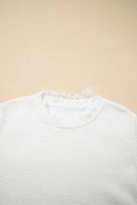Lace Sleeve Fuzzy Sweater