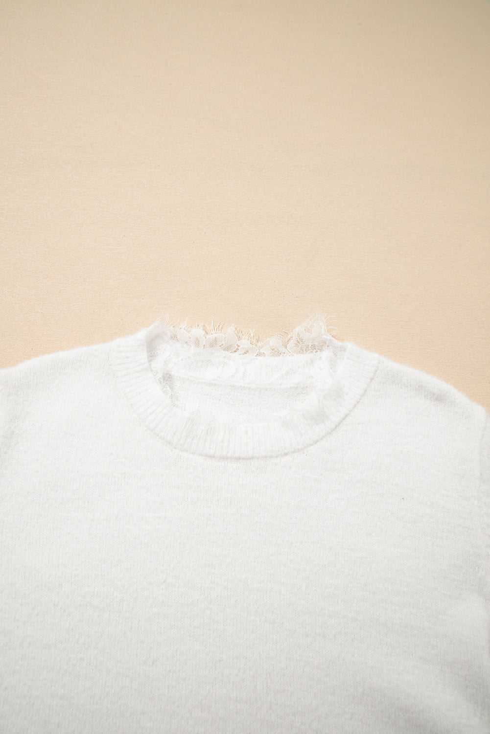 Lace Sleeve Fuzzy Sweater