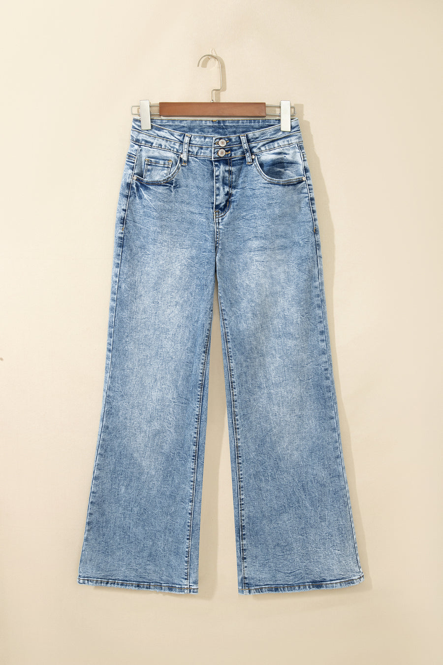 Acid Wash Pocket Detail High Waist Flare Jeans Women UK