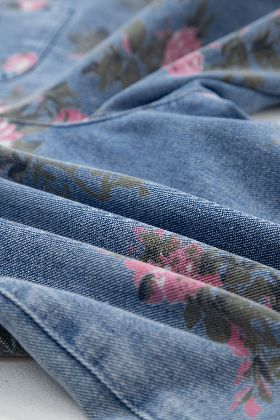 Floral Print Denim Shortalls Adjustable Straps Pockets Relaxed Fit