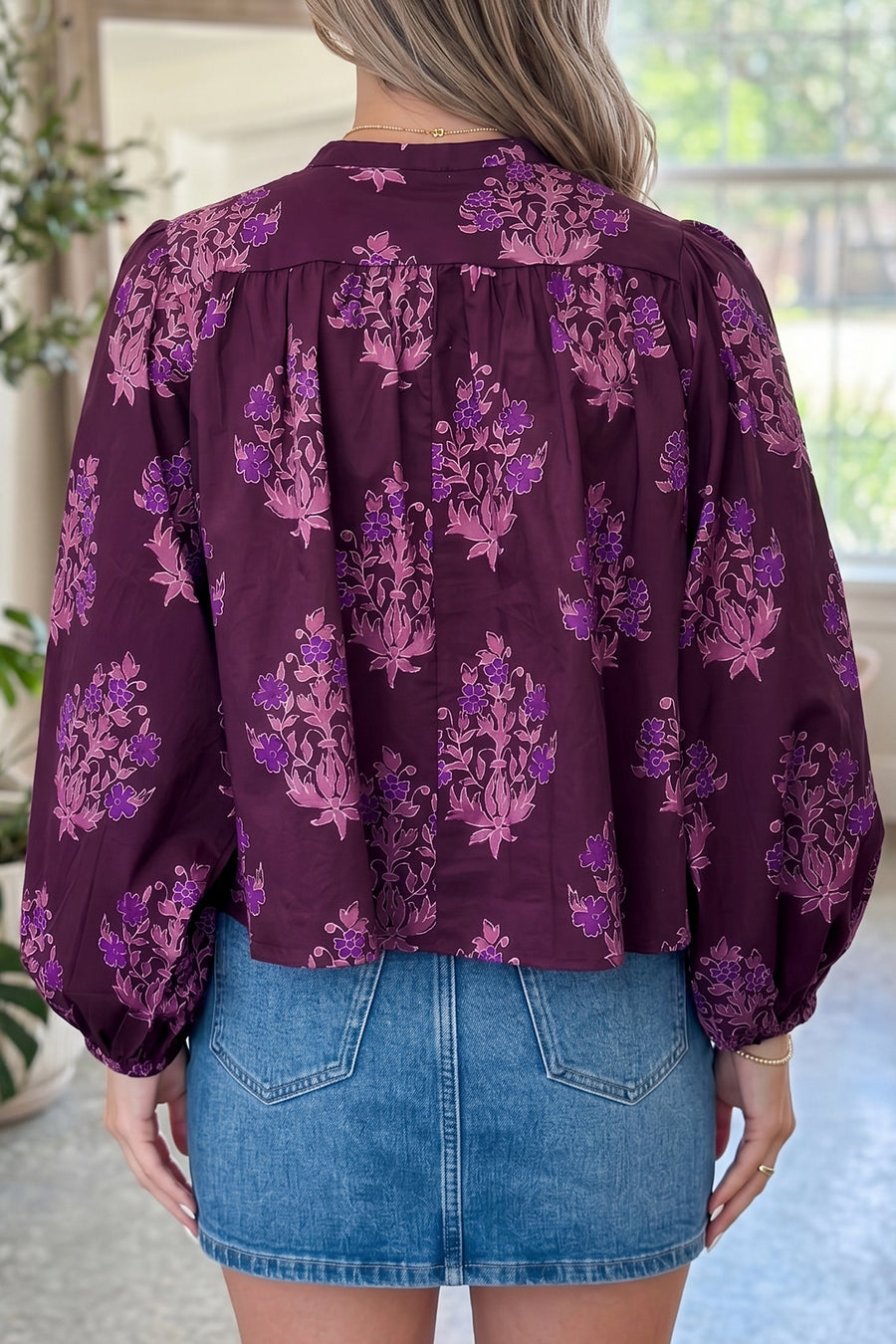 Floral Puff Sleeve Button-Up Shirt Women UK — side view showing dramatic long puff sleeve construction — Fashionfitz