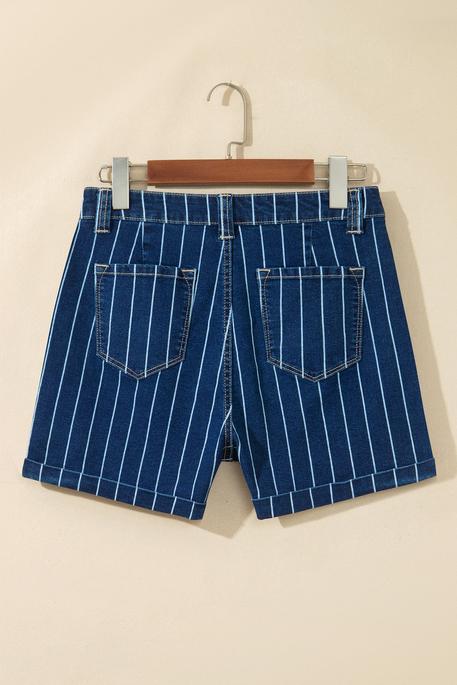 Striped Metal Button High Waist Denim Shorts Women UK