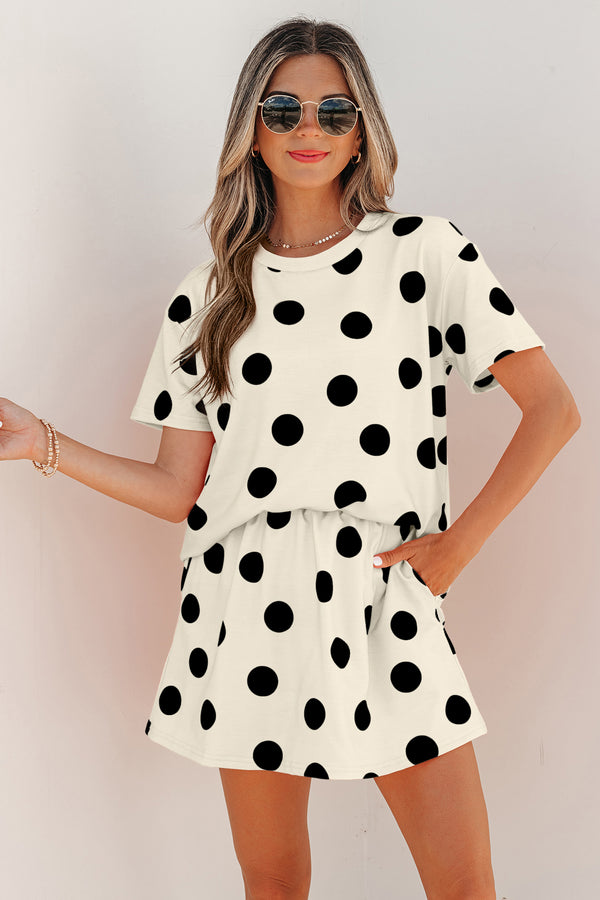 Polka Dot Short Sleeve Top &amp; Casual Skort Set Women UK