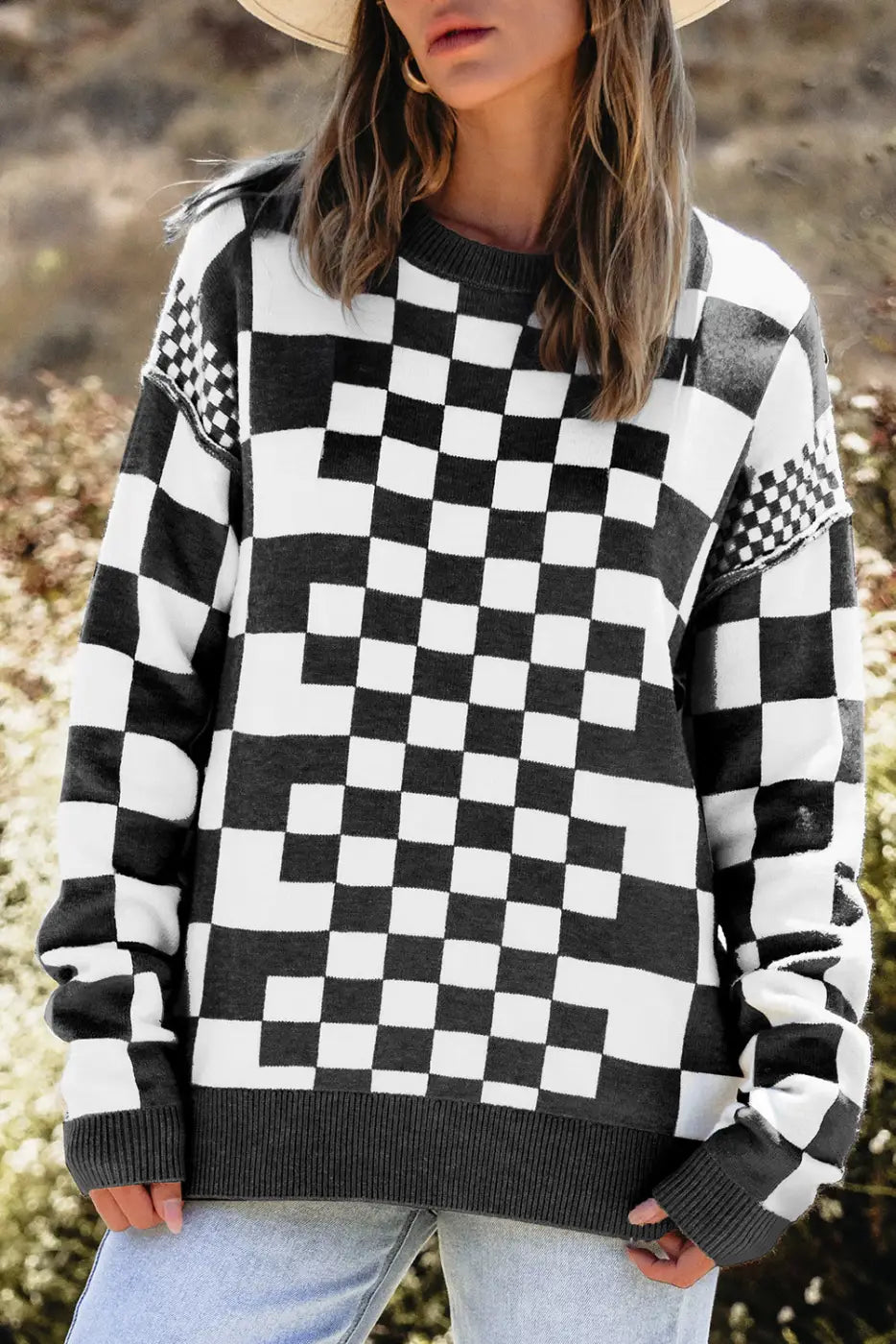 Smoky plaid soft knit jumper sweaters