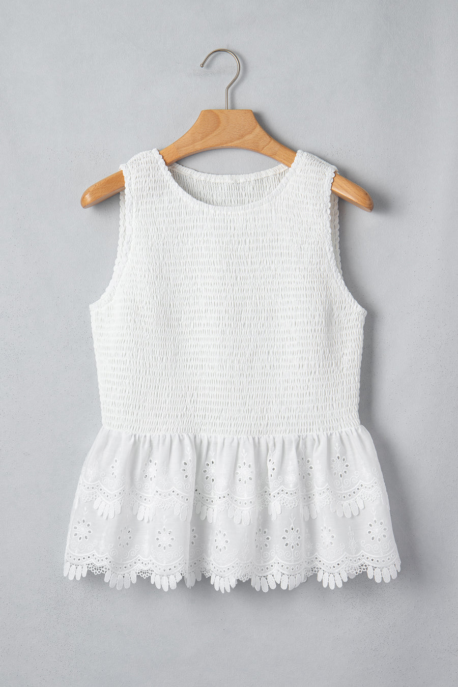 White lace peplum tank top side view — Fashionfitz UK