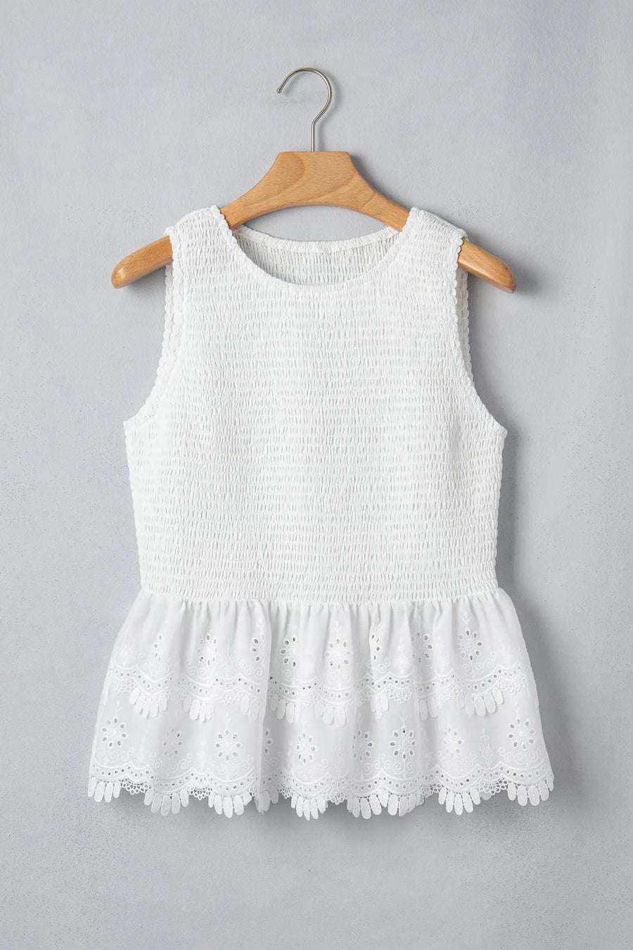 White lace peplum tank top side view — Fashionfitz UK