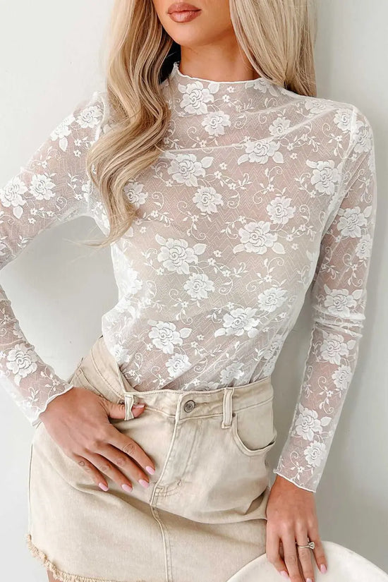 Sheer floral lace top - flirty style | lightweight slim fit