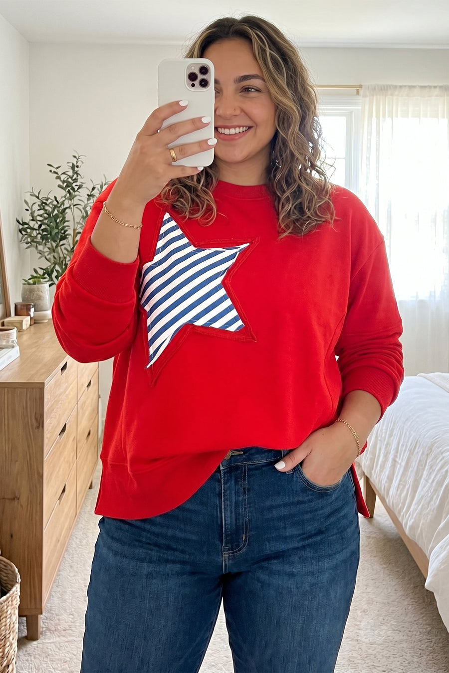 Plus size star embroidery sweatshirt — back view