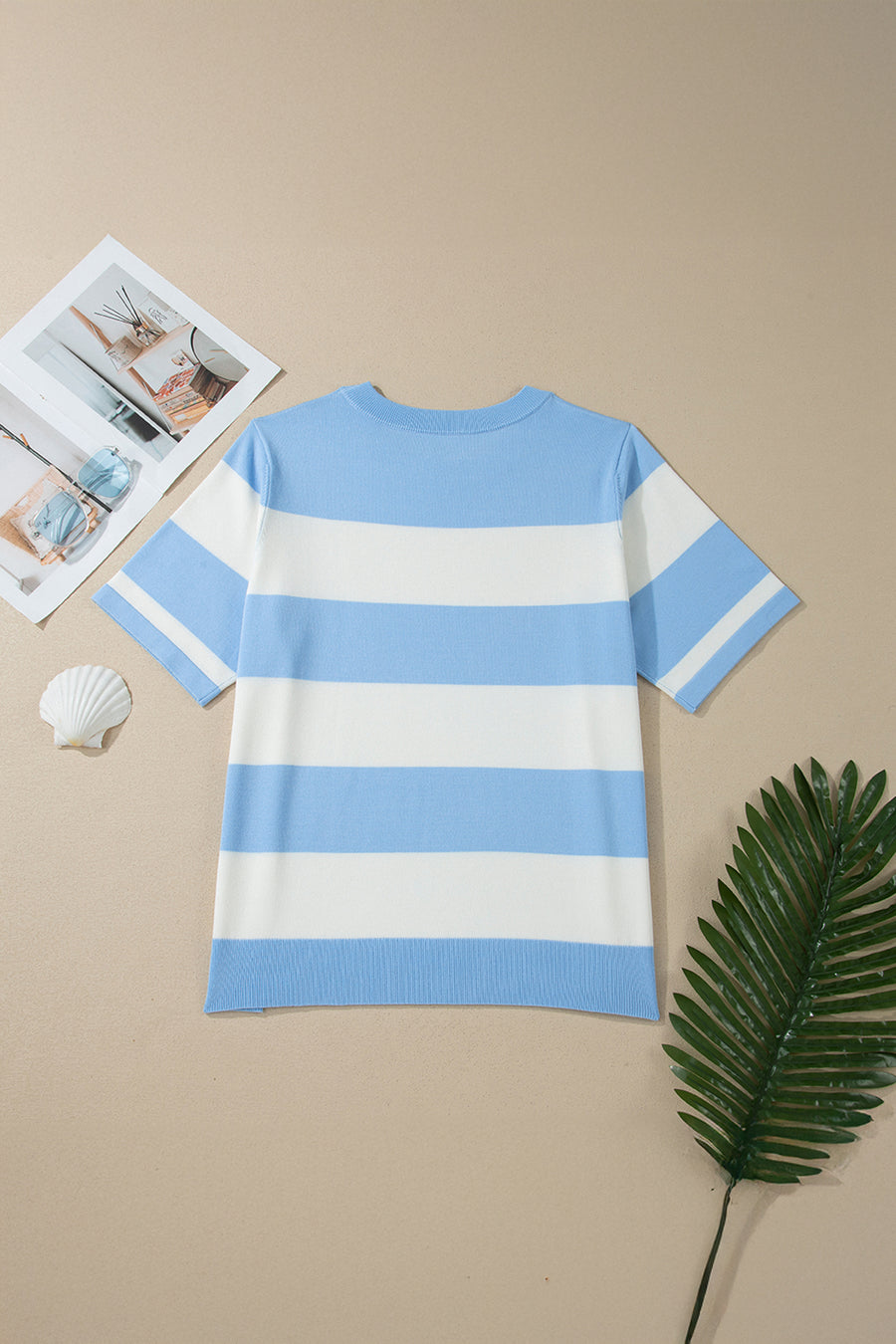 Plus Size Stripe Colorblock Short Sleeve Sweater Women UK