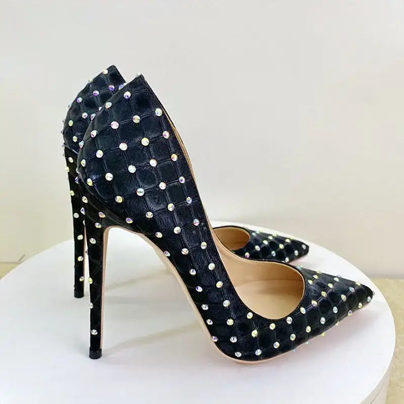Diamond high heel stiletto shoes - black 10cm / 33 pumps