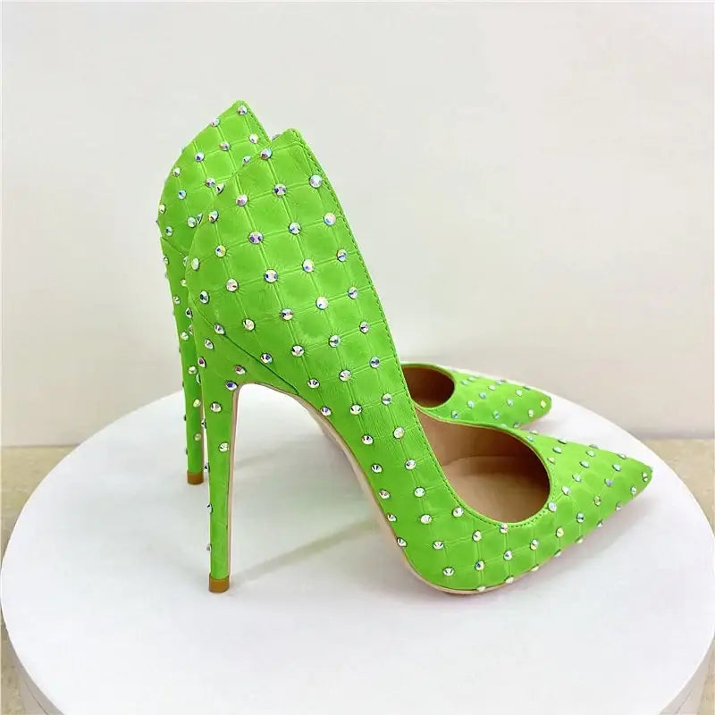 Diamond high heel stiletto shoes - green 10cm / 33 pumps