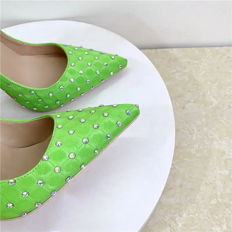 Diamond high heel stiletto shoes - green 12cm / 33 - pumps