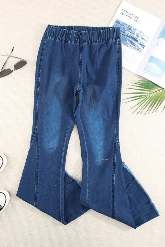 Distressed bell bottom denim pants - jeans