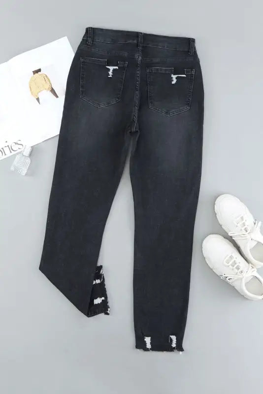 Black distressed boyfriend denim pants - jeans