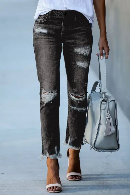 Black distressed boyfriend denim pants - jeans