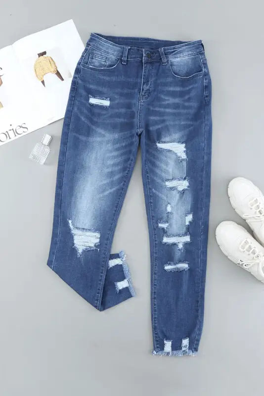 Black distressed boyfriend denim pants - jeans