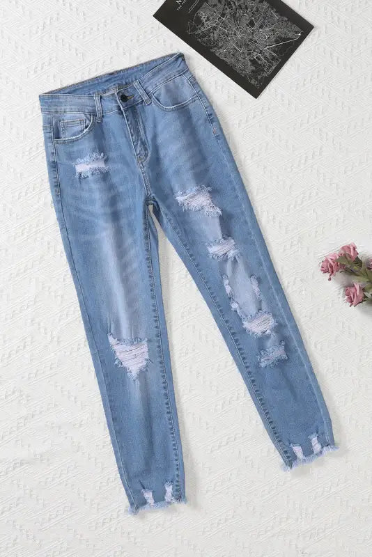 Black distressed boyfriend denim pants - jeans