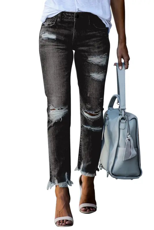 Black distressed boyfriend denim pants - jeans