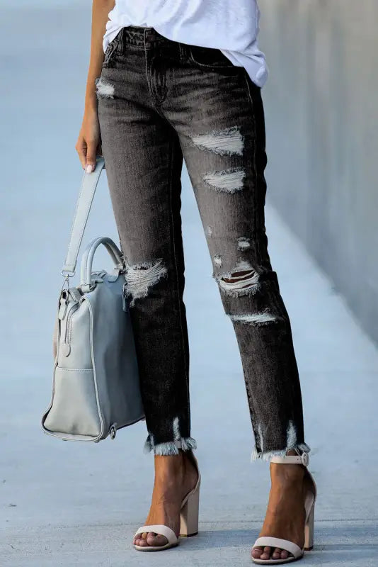 Black distressed boyfriend denim pants - jeans