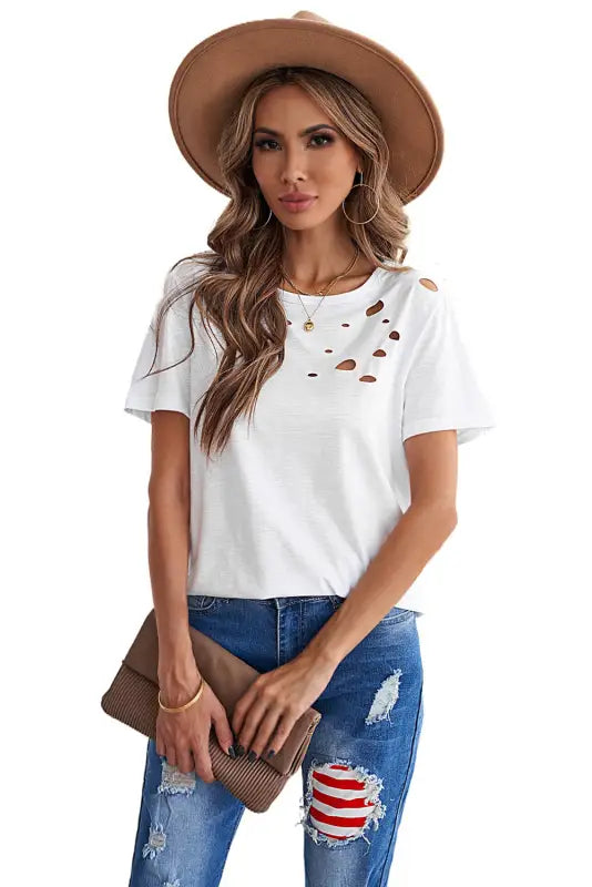 Distressed cotton mix t-shirt - t-shirts