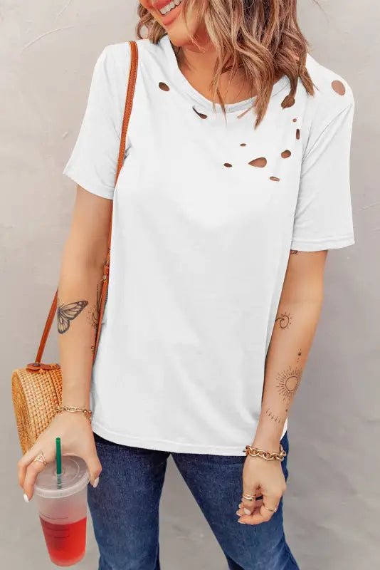 Distressed cotton mix t-shirt - t-shirts