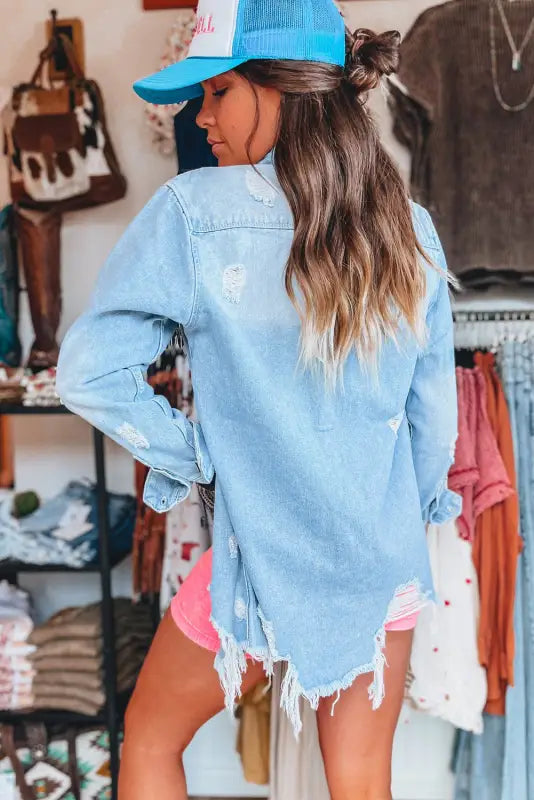 Distressed denim duster | women’s jackets | fashionfitz