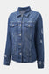 Blue lapel distressed raw hem buttons denim jacket - jackets