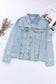 Blue lapel distressed raw hem buttons denim jacket - jackets