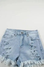 Distressed Ripped Denim Shorts - Raw Hem High Waist - Fashionfitz