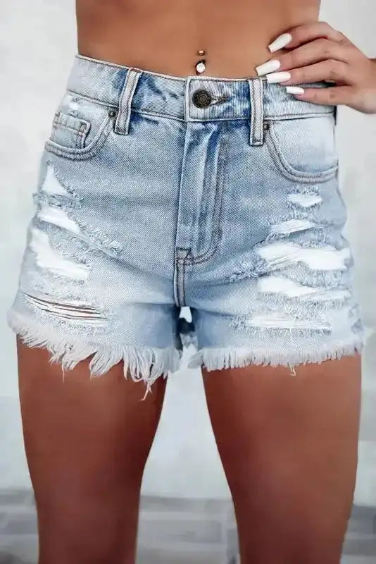 Distressed Ripped Denim Shorts - Raw Hem High Waist - Fashionfitz