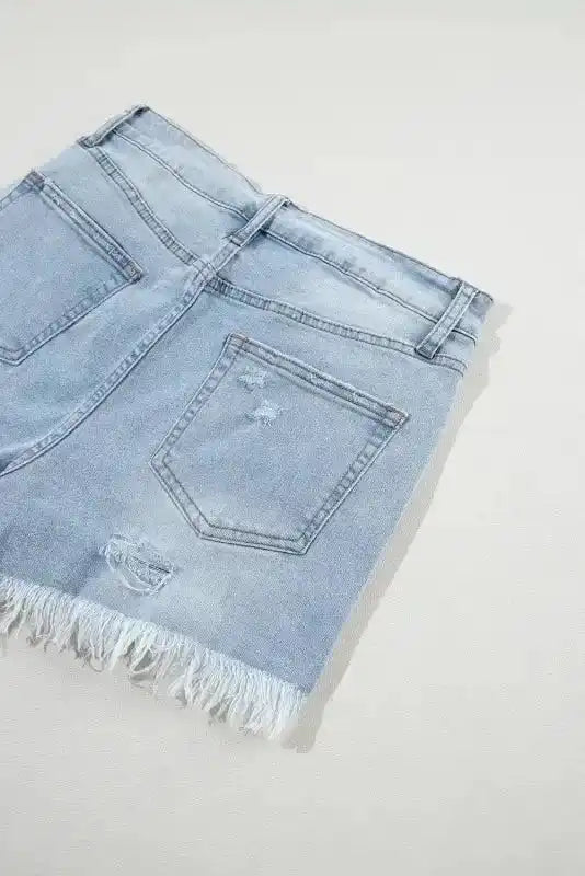 Distressed Ripped Denim Shorts - Raw Hem High Waist - Fashionfitz