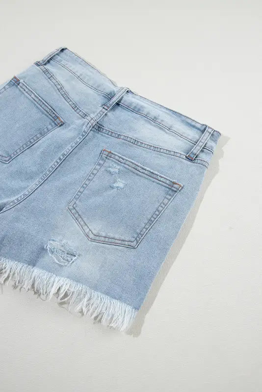 Distressed ripped raw hem high waist denim shorts - bottoms/denim