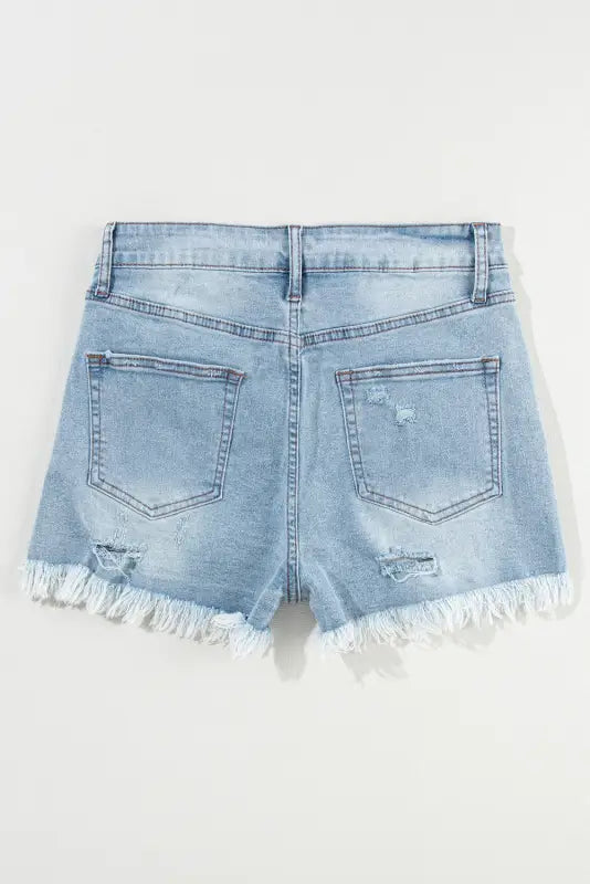 Distressed ripped raw hem high waist denim shorts - bottoms/denim