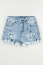 Distressed Ripped Denim Shorts - Raw Hem High Waist - Fashionfitz