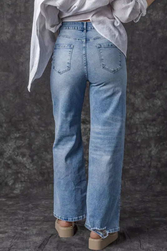 Distressed straight jeans - light blue high rise