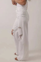 Distressed Straight Leg Jeans - White - Fashionfitz