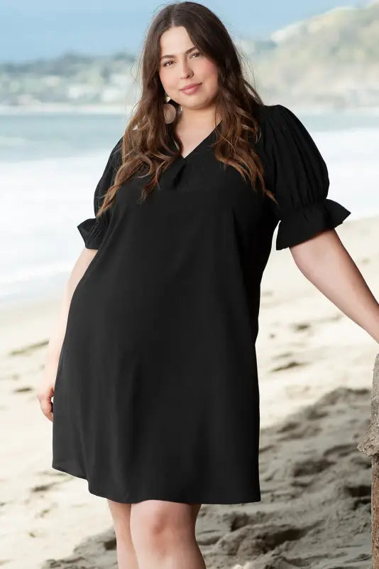 Dolly puff sleeve plus size mini dress - size/plus dresses/plus dresses