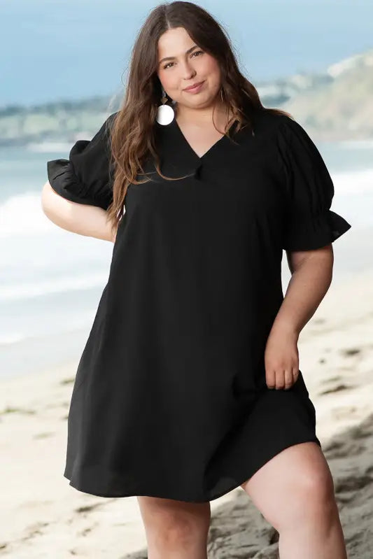 Dolly puff sleeve plus size mini dress - size/plus dresses/plus dresses