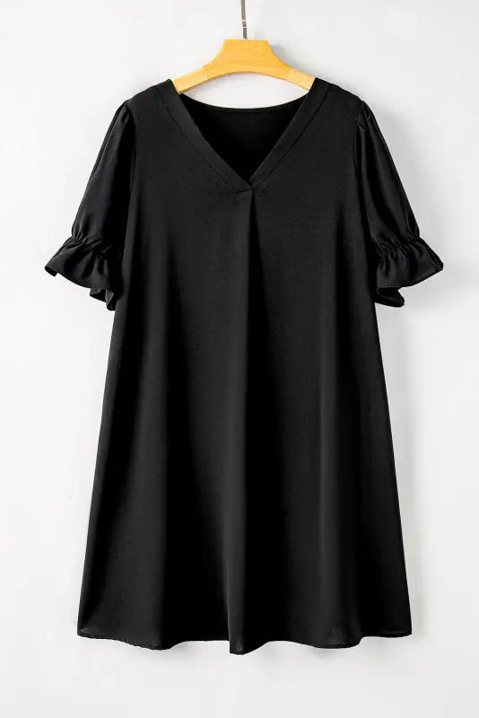 Dolly puff sleeve plus size mini dress - black / 1x / 100% polyester - size/plus dresses/plus dresses