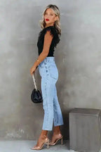 Dotty Mesh Ruffle Sleeve Ribbed Knit Top - Fashionfitz