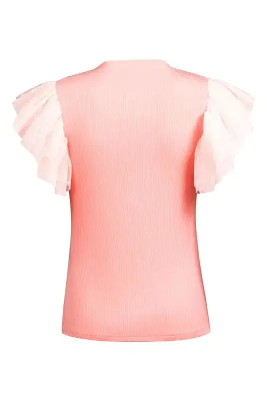 Dotty Mesh Ruffle Sleeve Ribbed Knit Top - Fashionfitz