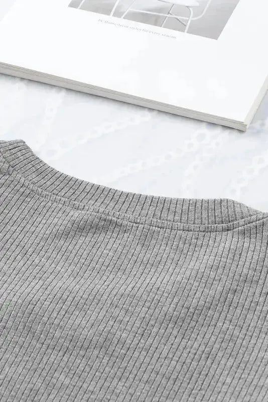 Dotty Mesh Ruffle Sleeve Ribbed Knit Top - Fashionfitz