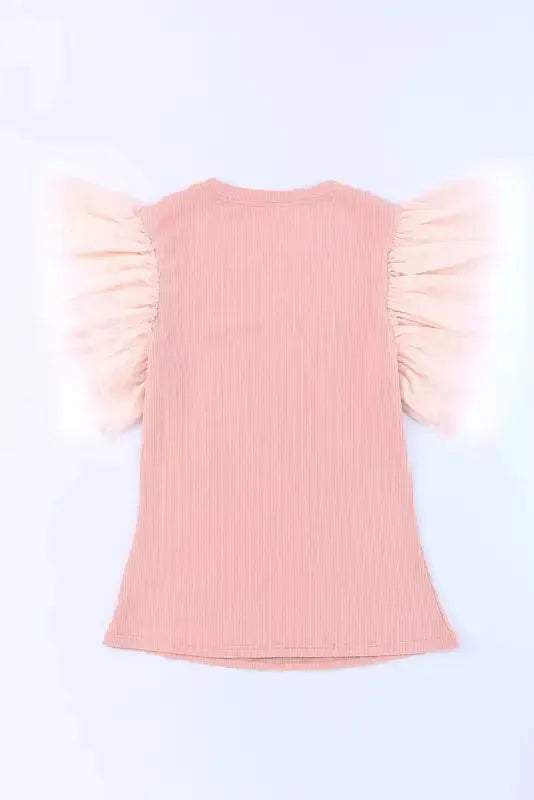 Dotty Mesh Ruffle Sleeve Ribbed Knit Top - Fashionfitz