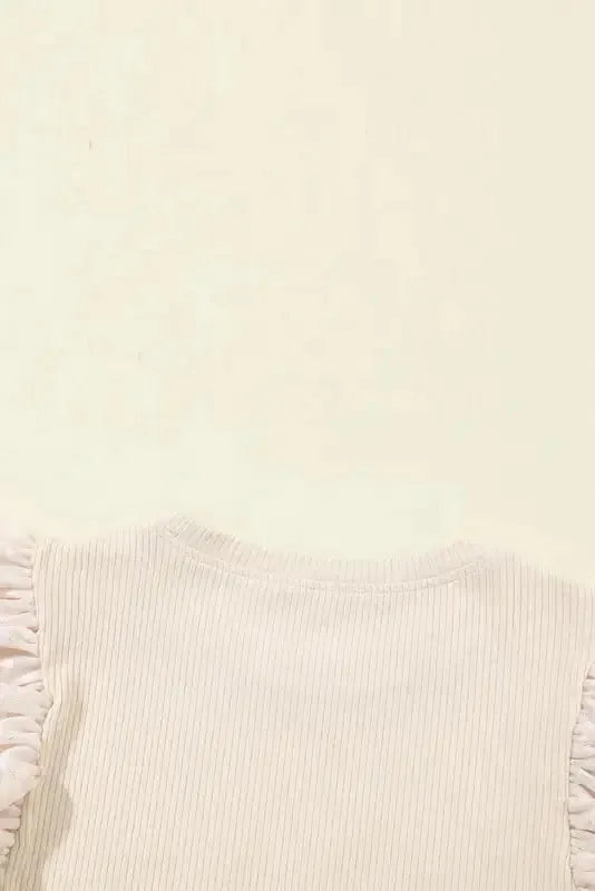 Dotty Mesh Ruffle Sleeve Ribbed Knit Top - Fashionfitz